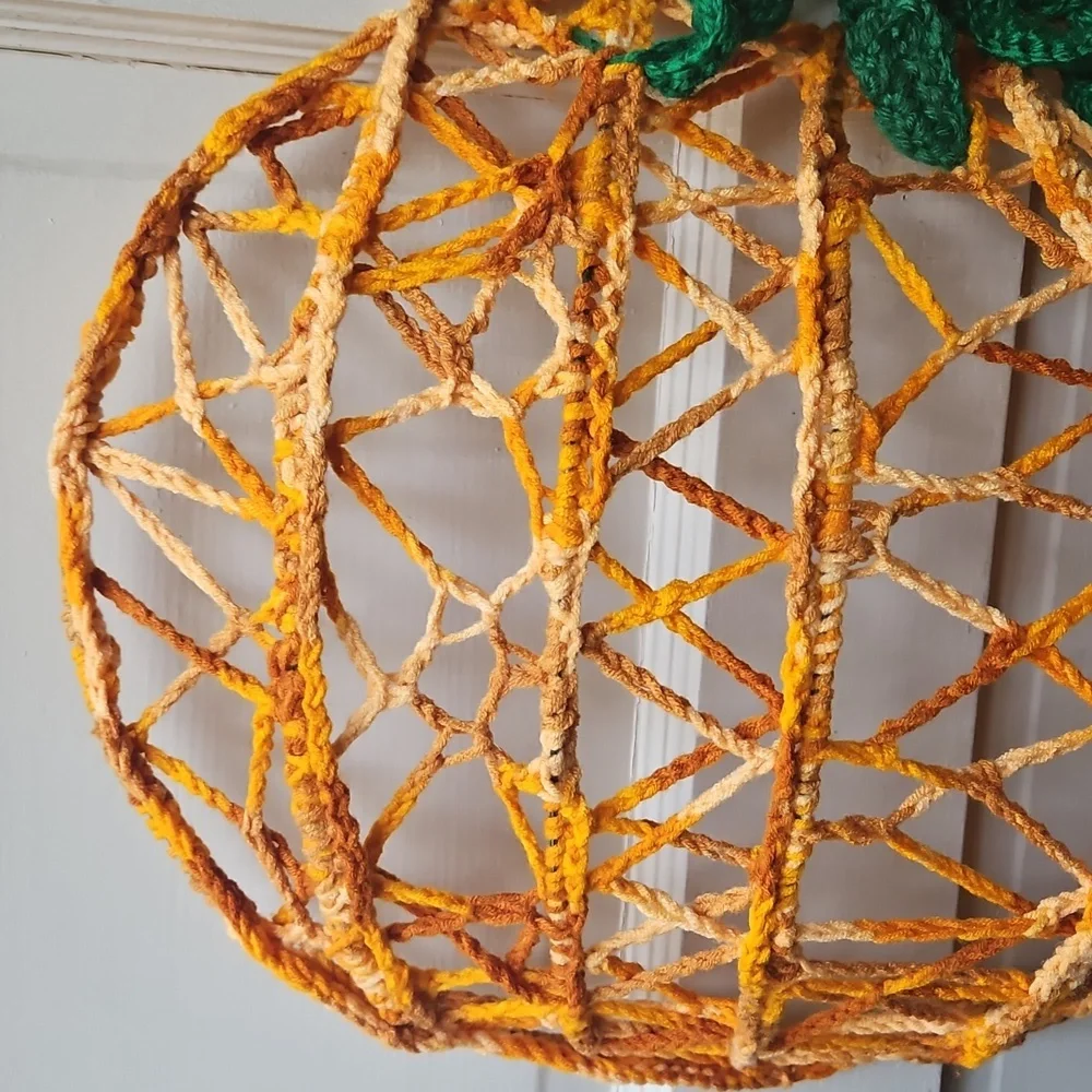 Hand Crafted Crochet Art Door Decor Handmade Holiday Wreath Pumpkin Wall Decor
